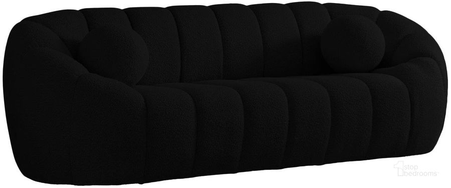 The appearance of Elijah Black Boucle Fabric Sofa designed by Meridian in the modern / contemporary interior design. This black piece of furniture  was selected by 1StopBedrooms from Elijah Collection to add a touch of cosiness and style into your home. Sku: 644Black-S. Material: Fabric. Product Type: Sofa. Image1