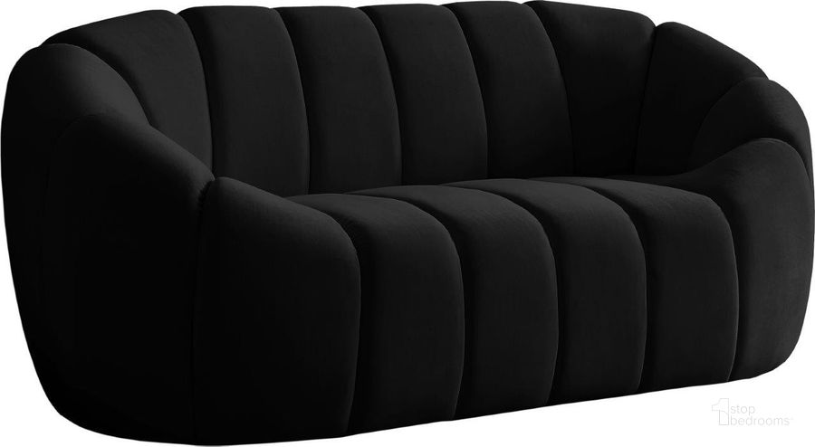 The appearance of Elijah Black Velvet Loveseat designed by Meridian in the modern / contemporary interior design. This black velvet piece of furniture  was selected by 1StopBedrooms from Elijah Collection to add a touch of cosiness and style into your home. Sku: 613Black-L. Product Type: Loveseat. Material: Velvet. Image1