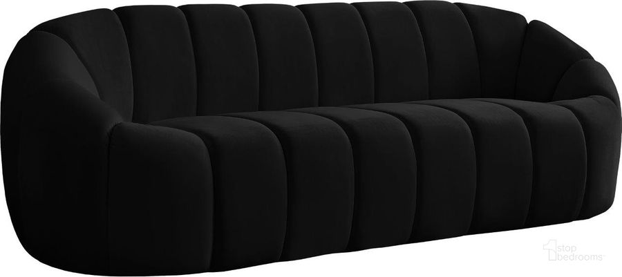 The appearance of Elijah Black Velvet Sofa designed by Meridian in the modern / contemporary interior design. This black velvet piece of furniture  was selected by 1StopBedrooms from Elijah Collection to add a touch of cosiness and style into your home. Sku: 613Black-S. Product Type: Sofa. Material: Velvet. Image1