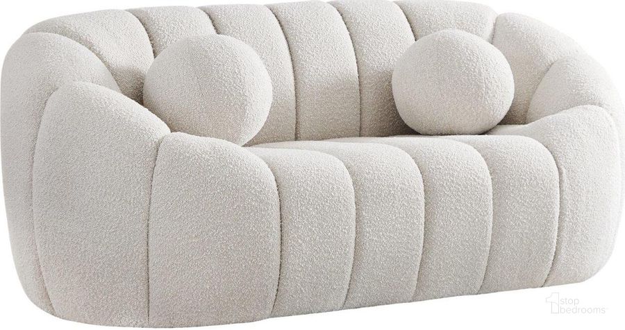 The appearance of Elijah Cream Boucle Fabric Loveseat designed by Meridian in the modern / contemporary interior design. This cream piece of furniture  was selected by 1StopBedrooms from Elijah Collection to add a touch of cosiness and style into your home. Sku: 644Cream-L. Material: Fabric. Product Type: Loveseat. Image1