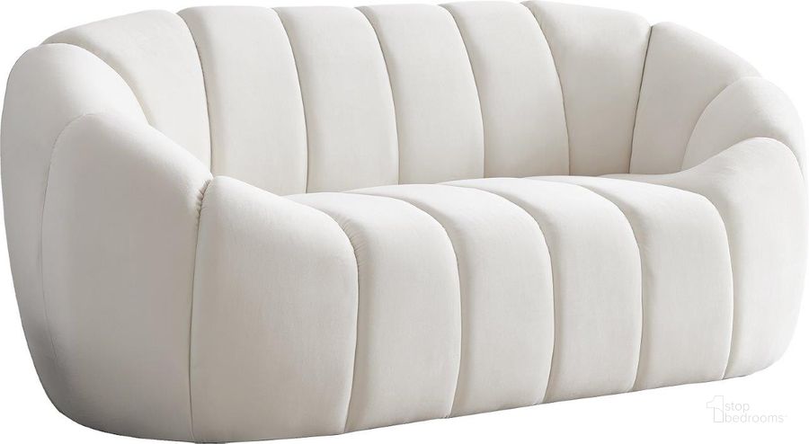The appearance of Elijah Cream Velvet Loveseat designed by Meridian in the modern / contemporary interior design. This cream velvet piece of furniture  was selected by 1StopBedrooms from Elijah Collection to add a touch of cosiness and style into your home. Sku: 613Cream-L. Product Type: Loveseat. Material: Velvet. Image1