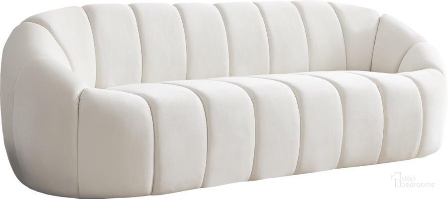 The appearance of Elijah Cream Velvet Sofa designed by Meridian in the modern / contemporary interior design. This cream velvet piece of furniture  was selected by 1StopBedrooms from Elijah Collection to add a touch of cosiness and style into your home. Sku: 613Cream-S. Product Type: Sofa. Material: Velvet. Image1