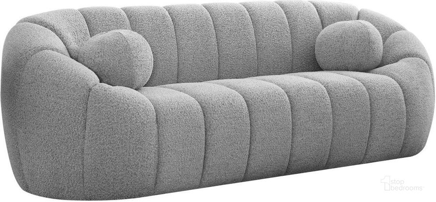 The appearance of Elijah Grey Boucle Fabric Sofa designed by Meridian in the modern / contemporary interior design. This grey piece of furniture  was selected by 1StopBedrooms from Elijah Collection to add a touch of cosiness and style into your home. Sku: 644Grey-S. Material: Fabric. Product Type: Sofa. Image1