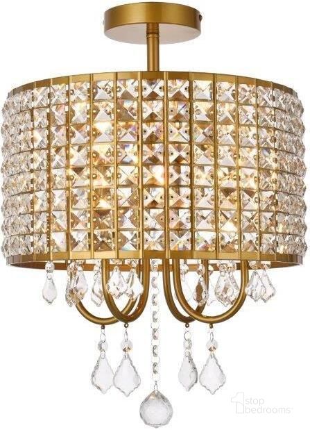The appearance of Elise 14 Inch Flush Mount In Brass LD712F14BR designed by Elegant Lighting in the transitional interior design. This brass piece of furniture  was selected by 1StopBedrooms from Elise Collection to add a touch of cosiness and style into your home. Sku: LD712F14BR. Material: Metal. Product Type: Flush Mount. Image1