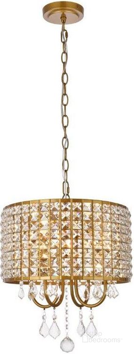The appearance of Elise 14 Inch Pendant In Brass LD713D14BR designed by Elegant Lighting in the transitional interior design. This brass piece of furniture  was selected by 1StopBedrooms from Elise Collection to add a touch of cosiness and style into your home. Sku: LD713D14BR. Material: Metal. Product Type: Pendant Lighting. Image1