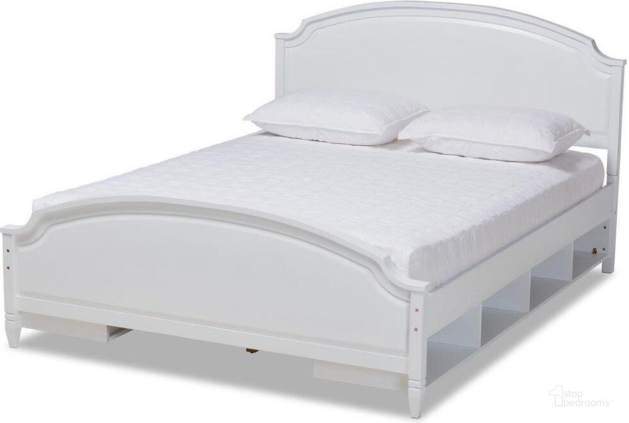 The appearance of Elise Classic and Traditional Transitional White Finished Wood Full Size Storage Platform Bed designed by Baxton Studio in the traditional interior design. This white piece of furniture  was selected by 1StopBedrooms from Elise Collection to add a touch of cosiness and style into your home. Sku: MG0038-White-Full. Bed Type: Storage Bed. Product Type: Storage Bed. Bed Size: Full. Material: Rubberwood. Image1