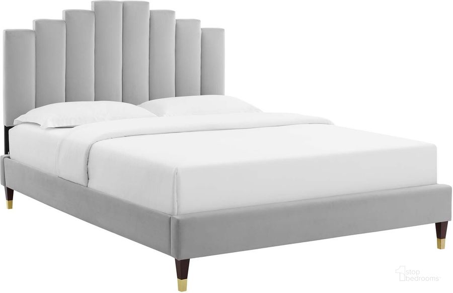 The appearance of Elise Full Performance Velvet Platform Bed In Light Gray MOD-6874-LGR designed by Modway in the modern / contemporary interior design. This light gray piece of furniture  was selected by 1StopBedrooms from Elise Collection to add a touch of cosiness and style into your home. Sku: MOD-6874-LGR. Bed Type: Platform Bed. Product Type: Platform Bed. Bed Size: Full. Material: MDF. Image1