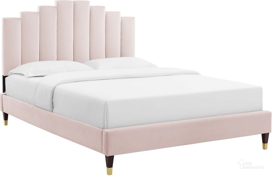 The appearance of Elise Full Performance Velvet Platform Bed In Pink MOD-6874-PNK designed by Modway in the modern / contemporary interior design. This pink piece of furniture  was selected by 1StopBedrooms from Elise Collection to add a touch of cosiness and style into your home. Sku: MOD-6874-PNK. Bed Type: Platform Bed. Product Type: Platform Bed. Bed Size: Full. Material: MDF. Image1