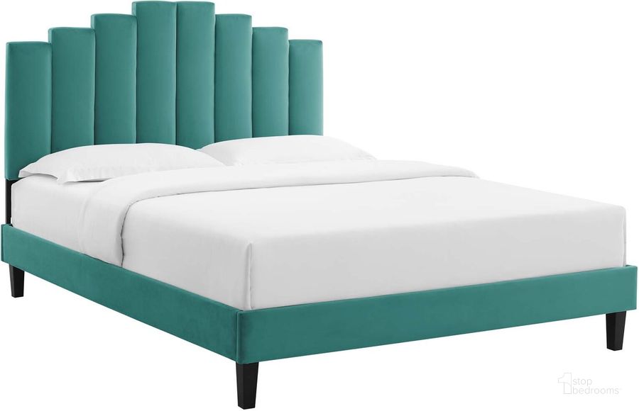 The appearance of Elise Full Performance Velvet Platform Bed In Teal MOD-6877-TEA designed by Modway in the modern / contemporary interior design. This teal piece of furniture  was selected by 1StopBedrooms from Elise Collection to add a touch of cosiness and style into your home. Sku: MOD-6877-TEA. Bed Type: Platform Bed. Product Type: Platform Bed. Bed Size: Full. Material: MDF. Image1