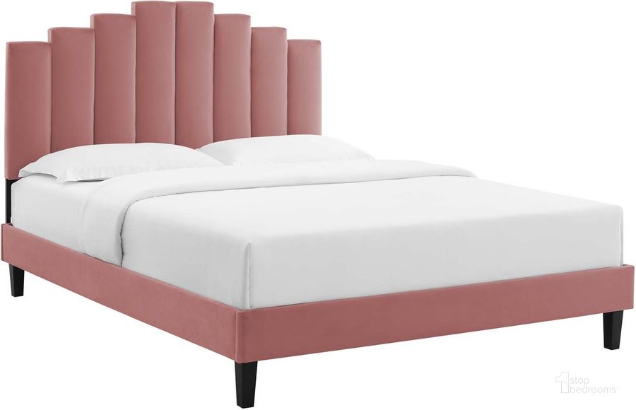The appearance of Elise Queen Performance Velvet Platform Bed In Dusty Rose MOD-6692-DUS designed by Modway in the modern / contemporary interior design. This dusty rose piece of furniture  was selected by 1StopBedrooms from Elise Collection to add a touch of cosiness and style into your home. Sku: MOD-6692-DUS. Bed Type: Platform Bed. Material: Polyester. Product Type: Platform Bed. Bed Size: Queen. Image1