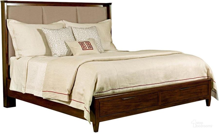 The appearance of Elise Spectrum King Storage Bed designed by Kincaid in the transitional interior design. This medium stain piece of furniture  was selected by 1StopBedrooms from Elise Collection to add a touch of cosiness and style into your home. Sku: 77-152SP. Bed Type: Storage Bed. Material: Wood. Product Type: Storage Bed. Bed Size: King.