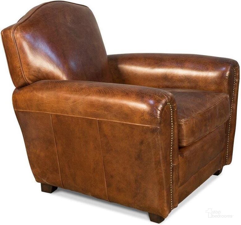 The appearance of Elite Brown French Leather Club Chair designed by Sarreid in the traditional interior design. This brown piece of furniture  was selected by 1StopBedrooms from Elite Collection to add a touch of cosiness and style into your home. Sku: 40802. Product Type: Living Room Chair. Image1