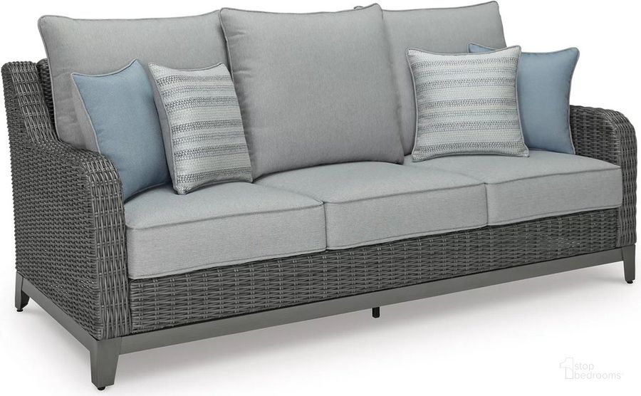 The appearance of Elite Park Gray Sofa With Cushion designed by Signature Design by Ashley in the transitional interior design. This gray piece of furniture  was selected by 1StopBedrooms from Elite Park Collection to add a touch of cosiness and style into your home. Sku: P518-838. Material: Fabric. Product Type: Outdoor Sofa. Image1