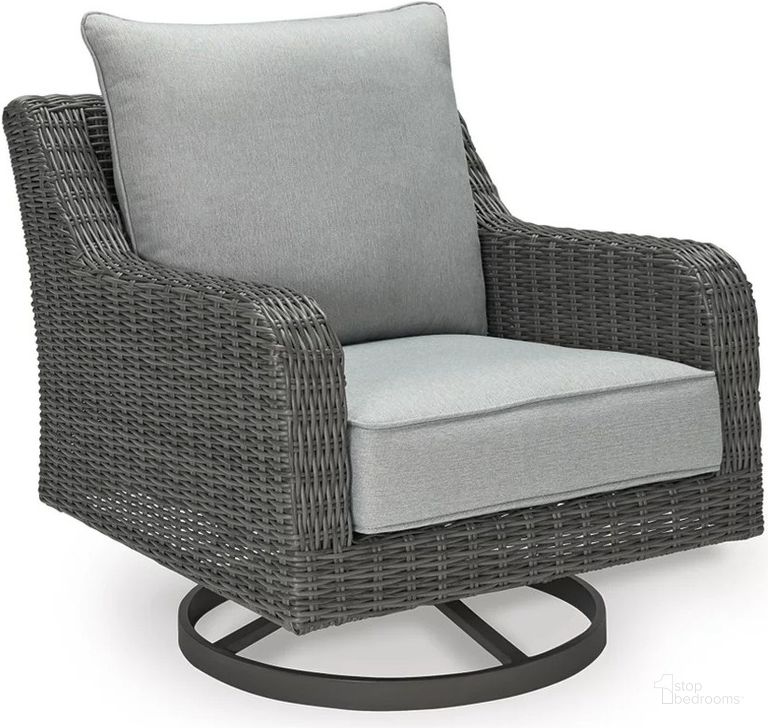The appearance of Elite Park Gray Swivel Lounge W/ Cushion designed by Signature Design by Ashley in the transitional interior design. This gray piece of furniture  was selected by 1StopBedrooms from Elite Park Collection to add a touch of cosiness and style into your home. Sku: P518-821. Material: Fabric. Product Type: Outdoor Chair. Image1