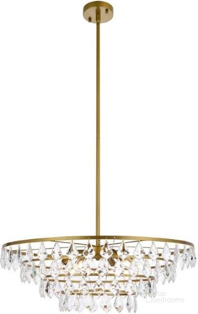 The appearance of Ella 28 Inch Pendant In Brass designed by Elegant Lighting in the modern / contemporary interior design. This brass piece of furniture  was selected by 1StopBedrooms from Ella Collection to add a touch of cosiness and style into your home. Sku: 1101D28BR. Product Type: Pendant Lighting. Material: Iron. Image1
