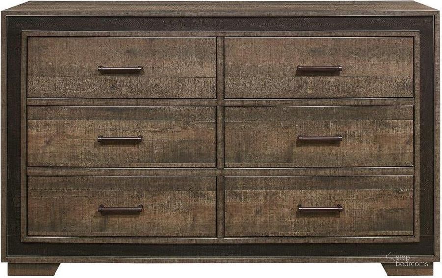 The appearance of Ellendale Rustic Mahogany And Dark Ebony Dresser designed by Homelegance in the transitional interior design. This brown and gray piece of furniture  was selected by 1StopBedrooms from Ellendale Collection to add a touch of cosiness and style into your home. Sku: 1695-5. Material: Wood. Product Type: Dresser. Image1