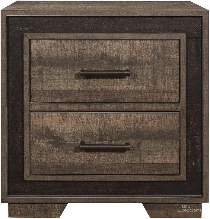 The appearance of Ellendale Rustic Mahogany And Dark Ebony Nightstand designed by Homelegance in the transitional interior design. This brown and gray piece of furniture  was selected by 1StopBedrooms from Ellendale Collection to add a touch of cosiness and style into your home. Sku: 1695-4. Material: Wood. Product Type: Nightstand. Image1