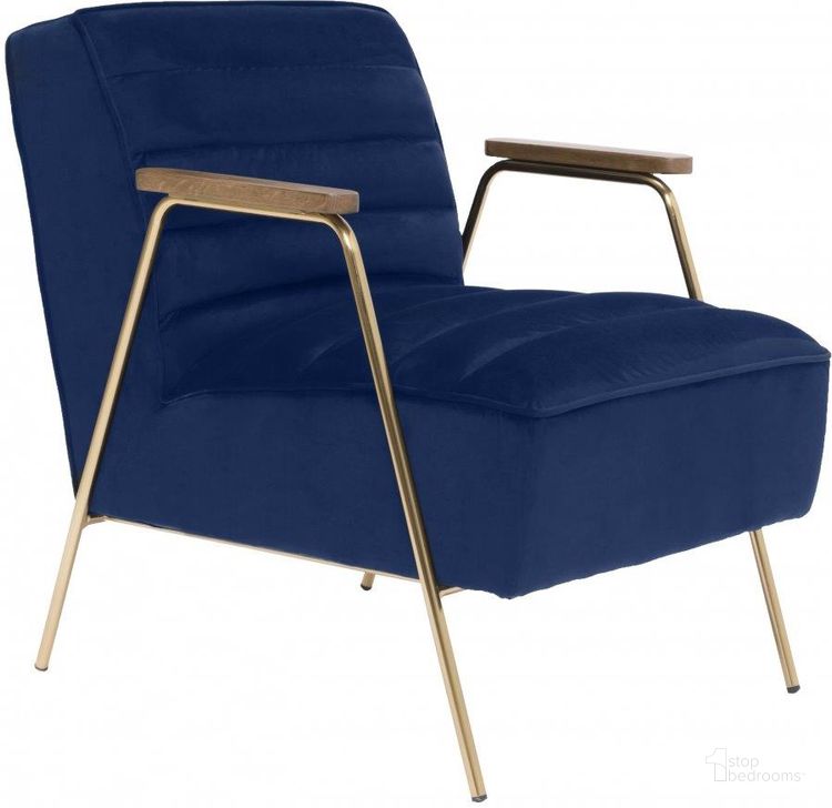 The appearance of Ellice Navy Velvet Accent Chair designed by Furnique in the modern / contemporary interior design. This navy velvet piece of furniture  was selected by 1StopBedrooms from Ellice Collection to add a touch of cosiness and style into your home. Sku: 521Navy. Material: Wood. Product Type: Accent Chair. Image1