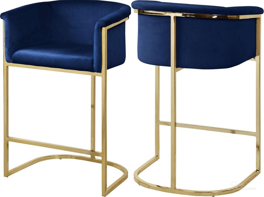 The appearance of Ellick Navy Velvet Barstool designed by Furnique in the modern / contemporary interior design. This navy velvet piece of furniture  was selected by 1StopBedrooms from Ellick Collection to add a touch of cosiness and style into your home. Sku: 700Navy-C. Product Type: Barstool. Material: Velvet. Image1