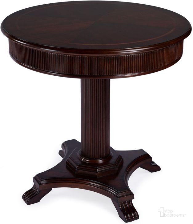 The appearance of Ellsworth 36 Inch Ribbed Pedestal Foyer Table In Dark Brown designed by Butler Specialty Company in the traditional interior design. This dark brown piece of furniture  was selected by 1StopBedrooms from Ellsworth Collection to add a touch of cosiness and style into your home. Sku: 5719024. Product Type: Entryway Furniture. Material: Poplar. Image1
