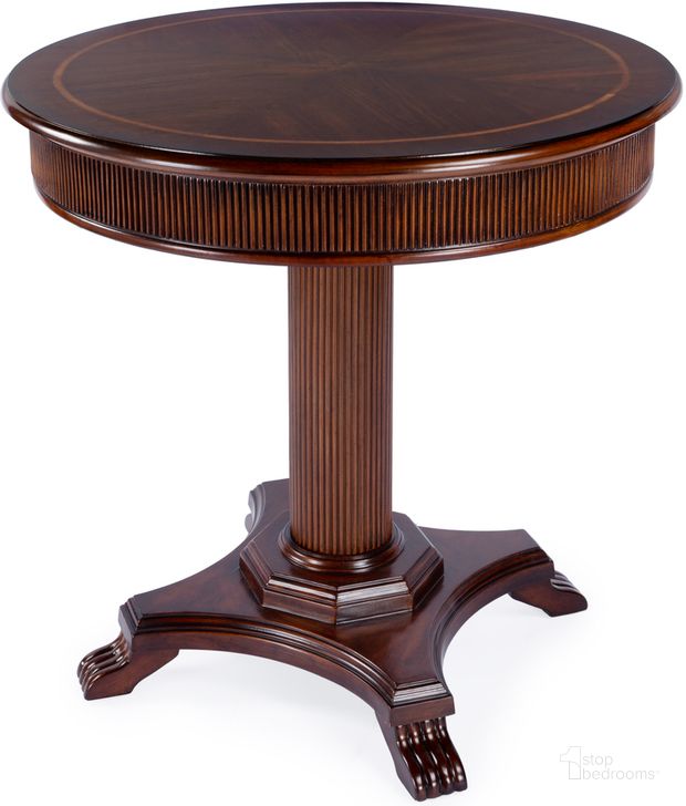 The appearance of Ellsworth 36 Inch Ribbed Pedestal Foyer Table In Medium Brown designed by Butler Specialty Company in the traditional interior design. This medium brown piece of furniture  was selected by 1StopBedrooms from Ellsworth Collection to add a touch of cosiness and style into your home. Sku: 5719011. Product Type: Entryway Furniture. Material: Poplar. Image1