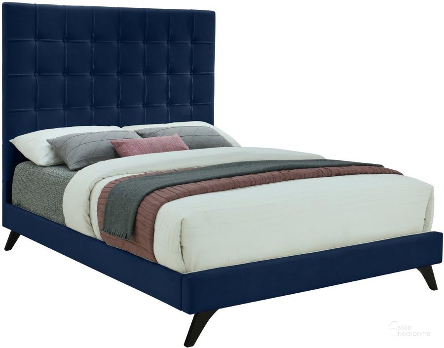 The appearance of Elly Navy Velvet Full Bed designed by Meridian in the modern / contemporary interior design. This navy velvet piece of furniture  was selected by 1StopBedrooms from Elly Collection to add a touch of cosiness and style into your home. Sku: EllyNavy-F-1;EllyNavy-F-2. Bed Type: Platform Bed. Material: Wood. Product Type: Platform Bed. Bed Size: Full. Image1