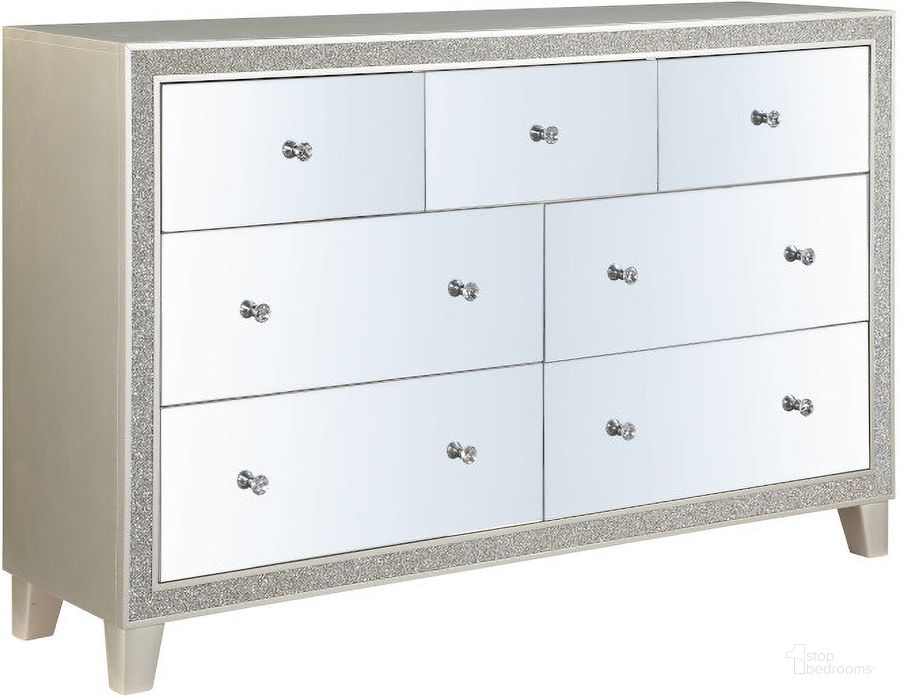 The appearance of Elmaia Champagne Dresser designed by Sterling Designs in the glam interior design. This champagne piece of furniture  was selected by 1StopBedrooms from Elmaia Collection to add a touch of cosiness and style into your home. Sku: BD00246. Material: Wood. Product Type: Dresser. Image1