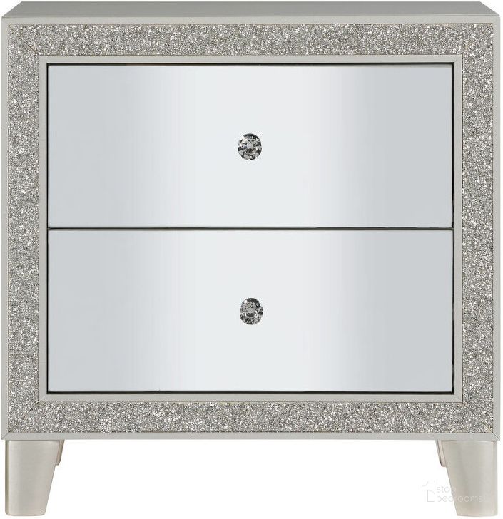 The appearance of Elmaia Champagne Nightstand designed by Sterling Designs in the glam interior design. This champagne piece of furniture  was selected by 1StopBedrooms from Elmaia Collection to add a touch of cosiness and style into your home. Sku: BD00243. Material: Wood. Product Type: Nightstand. Image1