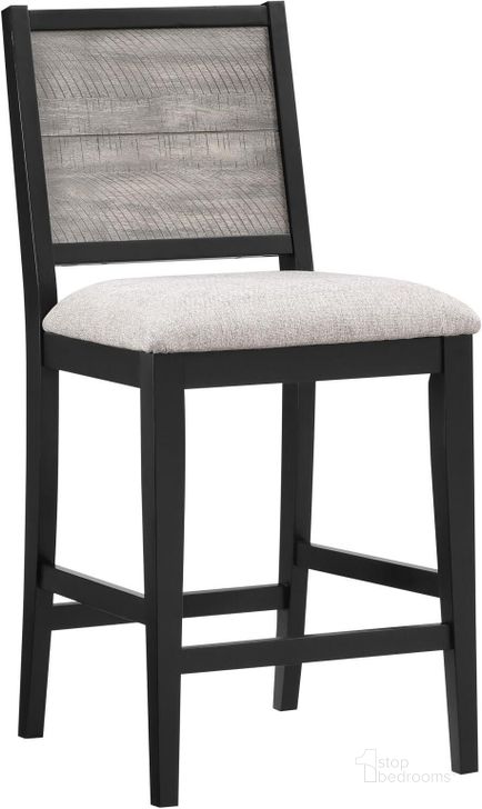 The appearance of Elodie Upholstered Padded Seat Counter Height Dining Chair Set of 2 In Dove Grey and Black designed by Coaster in the rustic / southwestern interior design. This dove grey/black piece of furniture  was selected by 1StopBedrooms from Elodie Collection to add a touch of cosiness and style into your home. Sku: 121229. Material: Wood. Product Type: Counter Height Chair. Image1