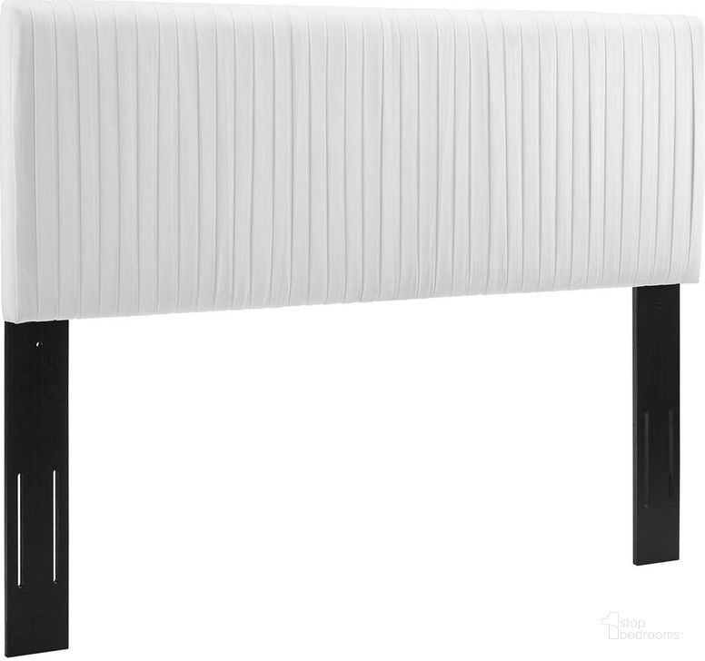 The appearance of Eloise Channel Tufted Performance Velvet Twin Headboard In White designed by Modway in the modern / contemporary interior design. This white piece of furniture  was selected by 1StopBedrooms from Eloise Collection to add a touch of cosiness and style into your home. Sku: MOD-6326-WHI. Product Type: Headboard. Bed Size: Twin. Material: MDF. Image1