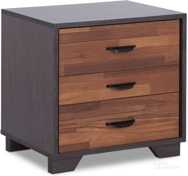 The appearance of Eloy Walnut Nightstand designed by ACME in the modern / contemporary interior design. This walnut piece of furniture  was selected by 1StopBedrooms from Eloy Collection to add a touch of cosiness and style into your home. Sku: 97340. Material: Wood. Product Type: Nightstand. Image1
