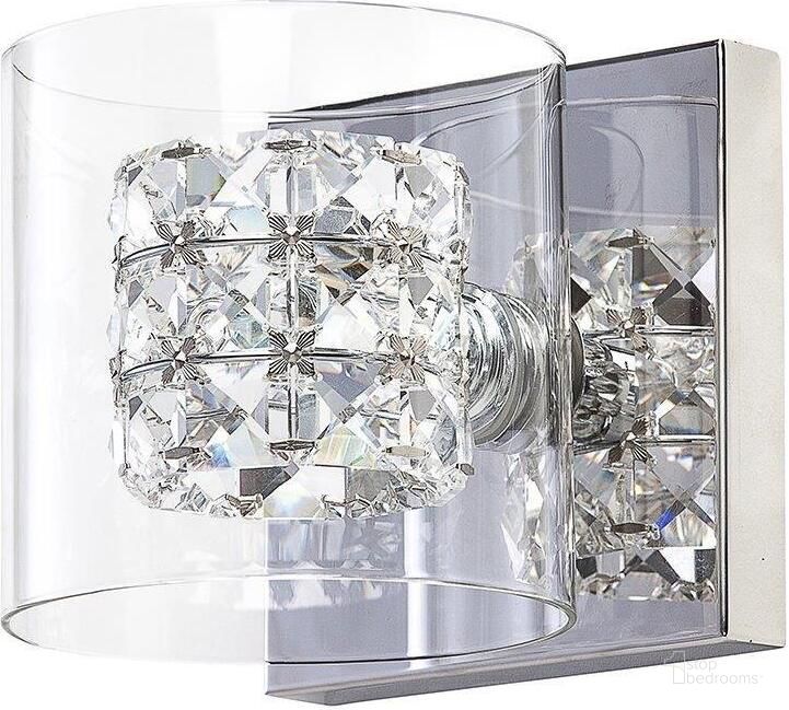 The appearance of Elsa 8" Clear Glass Wall Sconce designed by Nuevo in the modern / contemporary interior design. This chrome piece of furniture  was selected by 1StopBedrooms from Elsa Collection to add a touch of cosiness and style into your home. Sku: HGHO222. Material: Metal. Product Type: Wall Sconce. Image1
