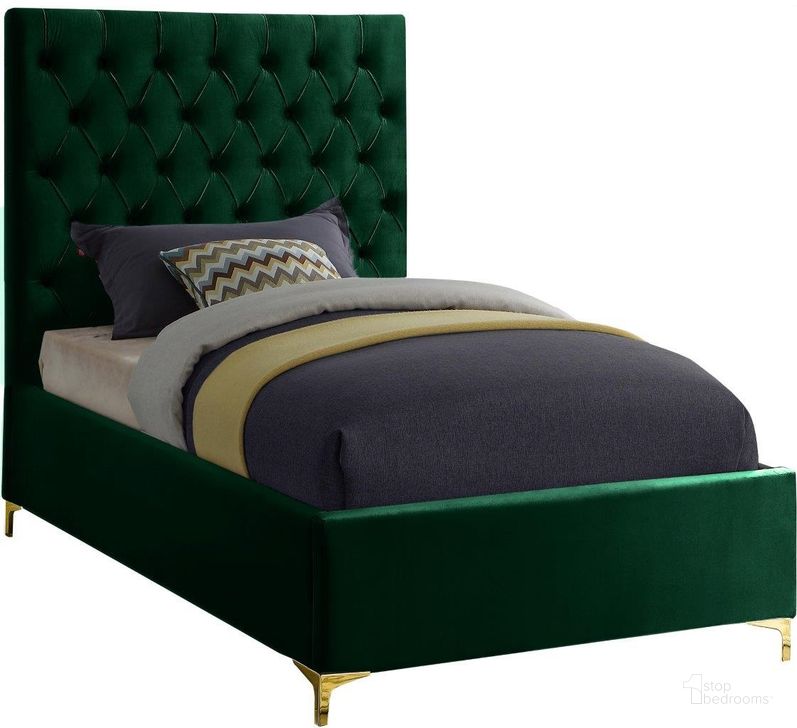The appearance of Elzéar Green Velvet Twin Bed designed by Furnique in the modern / contemporary interior design. This green velvet piece of furniture  was selected by 1StopBedrooms from Elzéar Collection to add a touch of cosiness and style into your home. Sku: CruzGreen-T-1;CruzGreen-T-2. Bed Type: Platform Bed. Product Type: Platform Bed. Bed Size: Twin. Material: Velvet. Image1