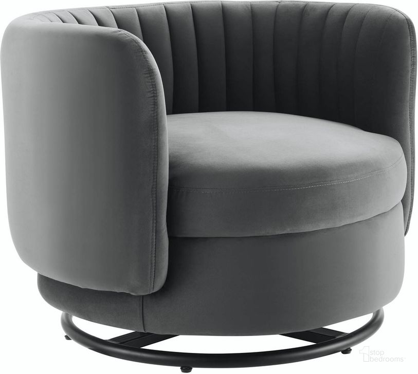 The appearance of Embrace Tufted Performance Velvet Performance Velvet Swivel Chair In Black Gray designed by Modway in the modern / contemporary interior design. This black gray piece of furniture  was selected by 1StopBedrooms from Embrace Collection to add a touch of cosiness and style into your home. Sku: EEI-4998-BLK-GRY. Material: Metal. Product Type: Accent Chair. Image1