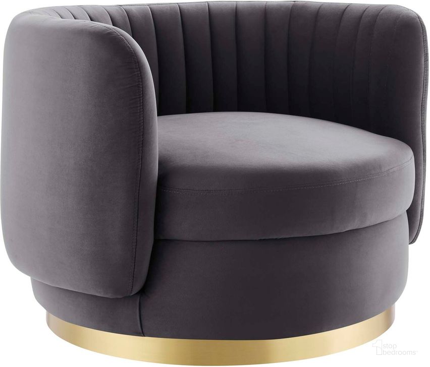 The appearance of Embrace Tufted Performance Velvet Performance Velvet Swivel Chair In Gold Gray designed by Modway in the modern / contemporary interior design. This gold gray piece of furniture  was selected by 1StopBedrooms from Embrace Collection to add a touch of cosiness and style into your home. Sku: EEI-4997-GLD-GRY. Material: Metal. Product Type: Accent Chair. Image1
