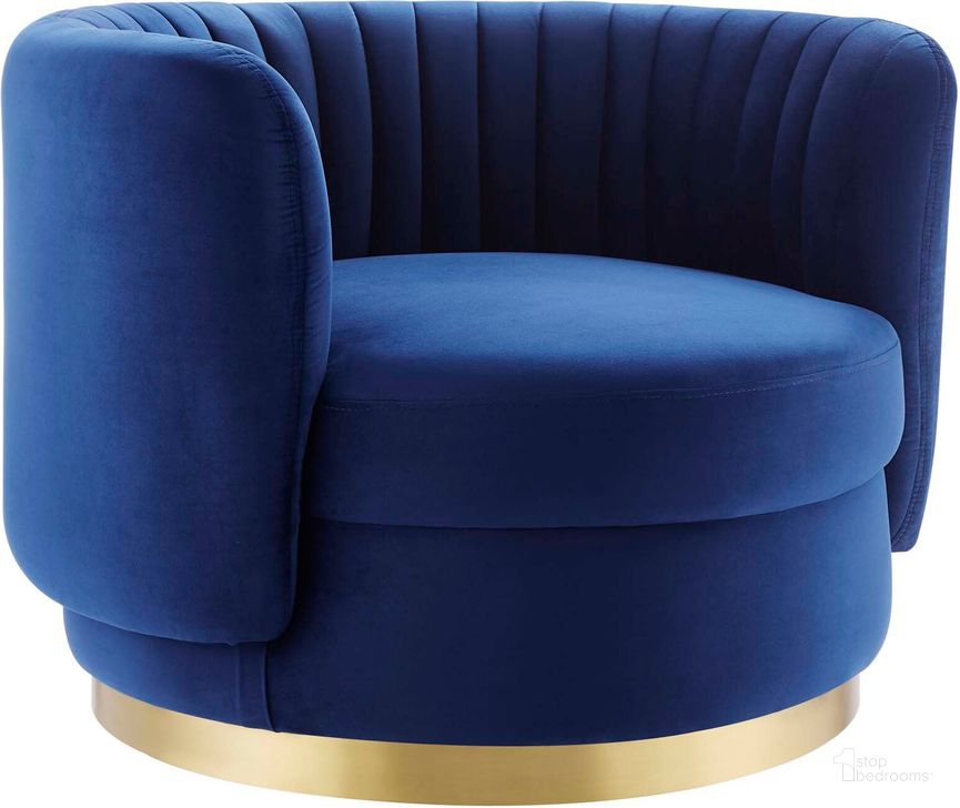 The appearance of Embrace Tufted Performance Velvet Performance Velvet Swivel Chair In Gold Navy designed by Modway in the modern / contemporary interior design. This gold navy piece of furniture  was selected by 1StopBedrooms from Embrace Collection to add a touch of cosiness and style into your home. Sku: EEI-4997-GLD-NAV. Material: Metal. Product Type: Accent Chair. Image1