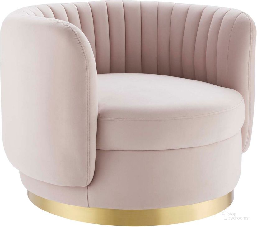 The appearance of Embrace Tufted Performance Velvet Performance Velvet Swivel Chair In Gold Pink designed by Modway in the modern / contemporary interior design. This gold pink piece of furniture  was selected by 1StopBedrooms from Embrace Collection to add a touch of cosiness and style into your home. Sku: EEI-4997-GLD-PNK. Material: Metal. Product Type: Accent Chair. Image1