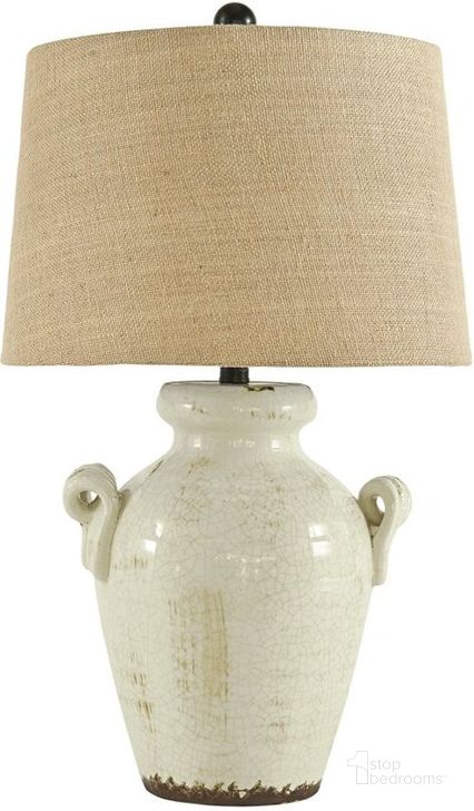 The appearance of Emelda Cream Ceramic Table Lamp designed by Signature Design by Ashley in the transitional interior design. This cream piece of furniture  was selected by 1StopBedrooms from Emelda Collection to add a touch of cosiness and style into your home. Sku: L100664. Material: Ceramic. Product Type: Table Lamp. Image1