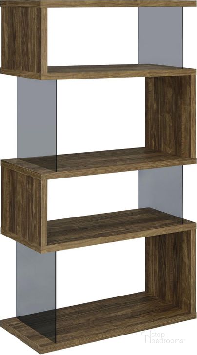 The appearance of Emelle 4-Shelf Bookcase with Glass Panels In Aged Walnut/Smoke designed by Coaster in the modern / contemporary interior design. This aged walnut/smoke piece of furniture  was selected by 1StopBedrooms from Emelle Collection to add a touch of cosiness and style into your home. Sku: 802339. Material: Wood. Product Type: Bookcase. Image1