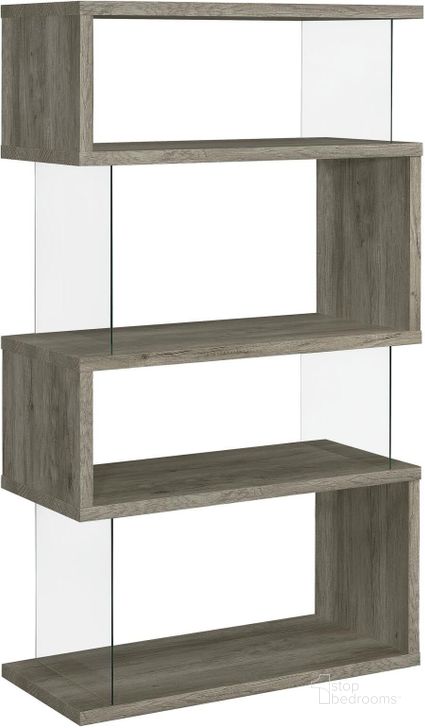 The appearance of Emelle 4-Shelf Bookcase with Glass Panels In Grey Driftwood/Clear designed by Coaster in the modern / contemporary interior design. This grey driftwood/clear piece of furniture  was selected by 1StopBedrooms from Emelle Collection to add a touch of cosiness and style into your home. Sku: 802340. Material: Wood. Product Type: Bookcase. Image1