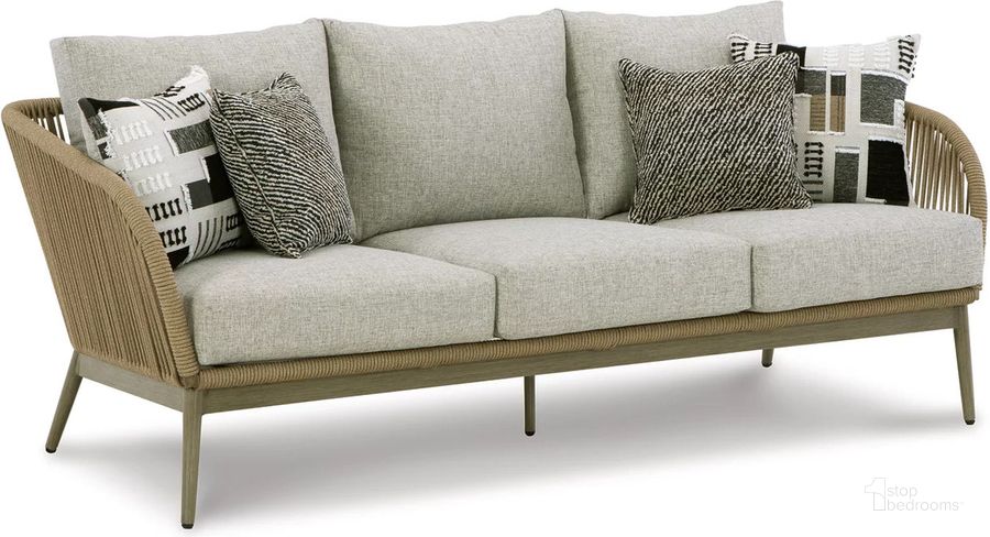 The appearance of Emerettson Beige Outdoor Sofa 0qd24489248 designed by Off 5th Home in the transitional interior design. This beige piece of furniture  was selected by 1StopBedrooms from Emerettson Collection to add a touch of cosiness and style into your home. Sku: P390-838. Material: Fabric. Product Type: Outdoor Sofa. Image1