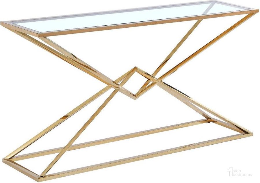 The appearance of Emerson Gold Glass Console Table designed by Best Master Furniture in the modern / contemporary interior design. This gold piece of furniture  was selected by 1StopBedrooms from Emerson Collection to add a touch of cosiness and style into your home. Sku: E90GS. Material: Glass. Product Type: Console Table. Image1