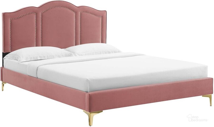 The appearance of Emerson Performance Velvet King Platform Bed In Dusty Rose designed by Modway in the  interior design. This dusty rose piece of furniture  was selected by 1StopBedrooms from Emerson Collection to add a touch of cosiness and style into your home. Sku: MOD-6859-DUS. Bed Type: Platform Bed. Product Type: Platform Bed. Bed Size: King. Material: MDF. Image1
