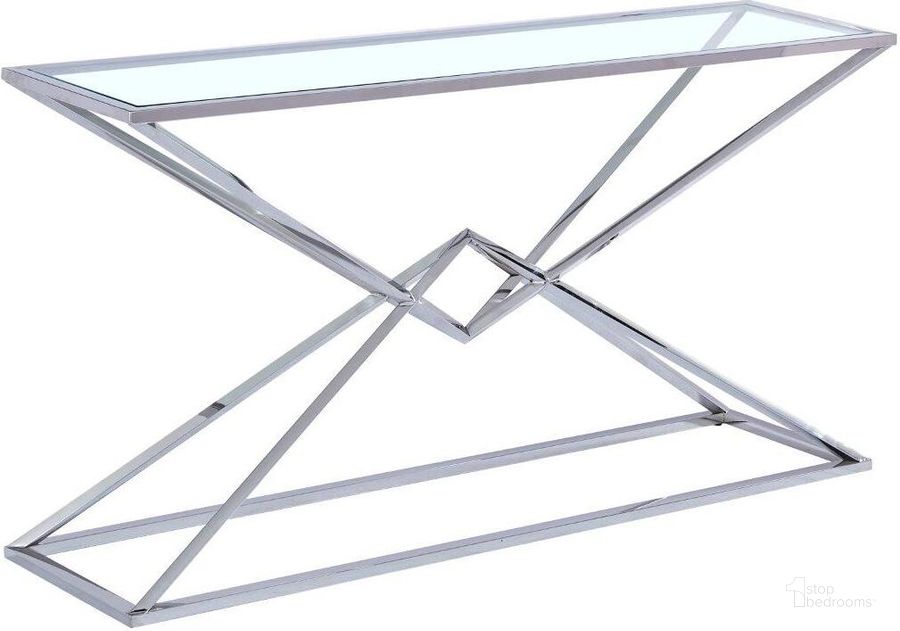 The appearance of Emerson Silver Glass Console Table designed by Best Master Furniture in the modern / contemporary interior design. This silver piece of furniture  was selected by 1StopBedrooms from Emerson Collection to add a touch of cosiness and style into your home. Sku: E90SS. Material: Glass. Product Type: Console Table. Image1