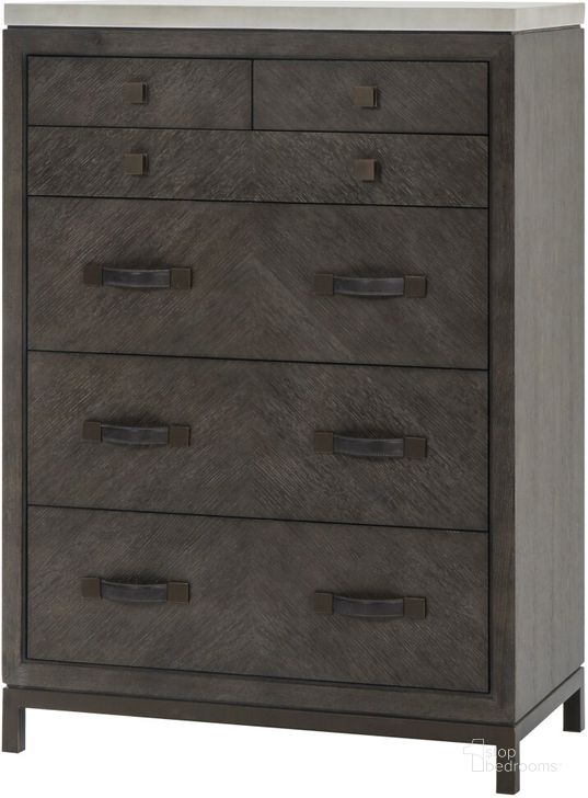 The appearance of Emerson Tall 6 Drawer Chest In Brown designed by Sonder Living in the modern / contemporary interior design. This brown piece of furniture  was selected by 1StopBedrooms from Emerson Collection to add a touch of cosiness and style into your home. Sku: FG0804195. Material: Steel. Product Type: Chest. Image1
