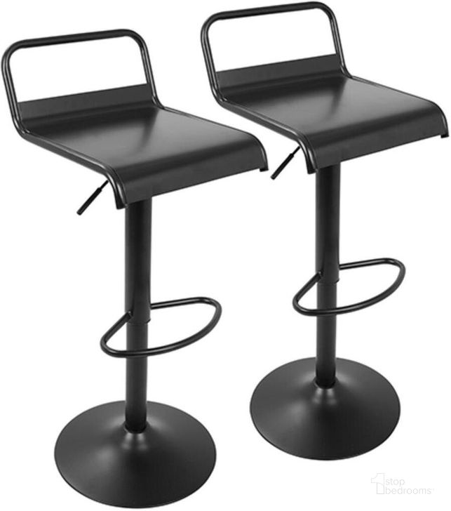 The appearance of Emery Industrial Adjustable Barstool With Swivel In Black - Set Of 2 designed by Lumisource in the industrial interior design. This black piece of furniture  was selected by 1StopBedrooms from Emery Collection to add a touch of cosiness and style into your home. Sku: BS-EMRY BK2. Material: Metal. Product Type: Barstool. Image1