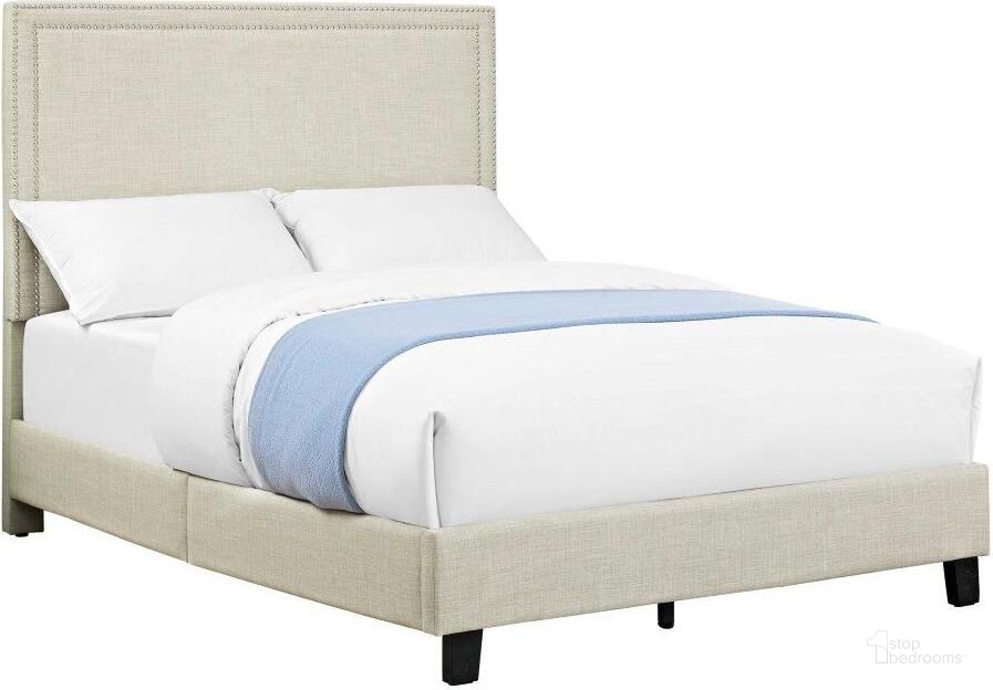 The appearance of Emery Natural Full Upholstered Platform Bed designed by Picket House in the transitional interior design. This white piece of furniture  was selected by 1StopBedrooms from Emery Collection to add a touch of cosiness and style into your home. Sku: UMY082FB. Bed Type: Platform Bed. Material: Wood. Product Type: Platform Bed. Bed Size: Full. Image1