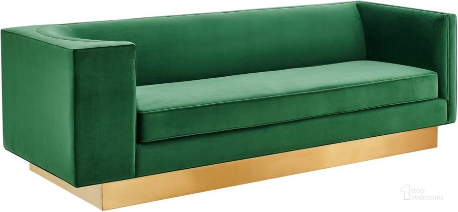 The appearance of Eminence Upholstered Performance Velvet Sofa In Emerald designed by Modway in the modern / contemporary interior design. This emerald piece of furniture  was selected by 1StopBedrooms from Eminence Collection to add a touch of cosiness and style into your home. Sku: EEI-5016-EME. Product Type: Sofa. Material: Stainless Steel. Image1