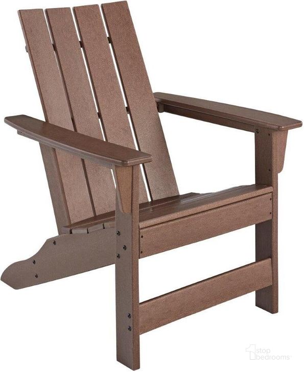 The appearance of Emmeline Brown Adirondack Chair designed by Signature Design by Ashley in the transitional interior design. This brown piece of furniture  was selected by 1StopBedrooms from Emmeline Collection to add a touch of cosiness and style into your home. Sku: P420-898. Product Type: Outdoor Chair. Image1