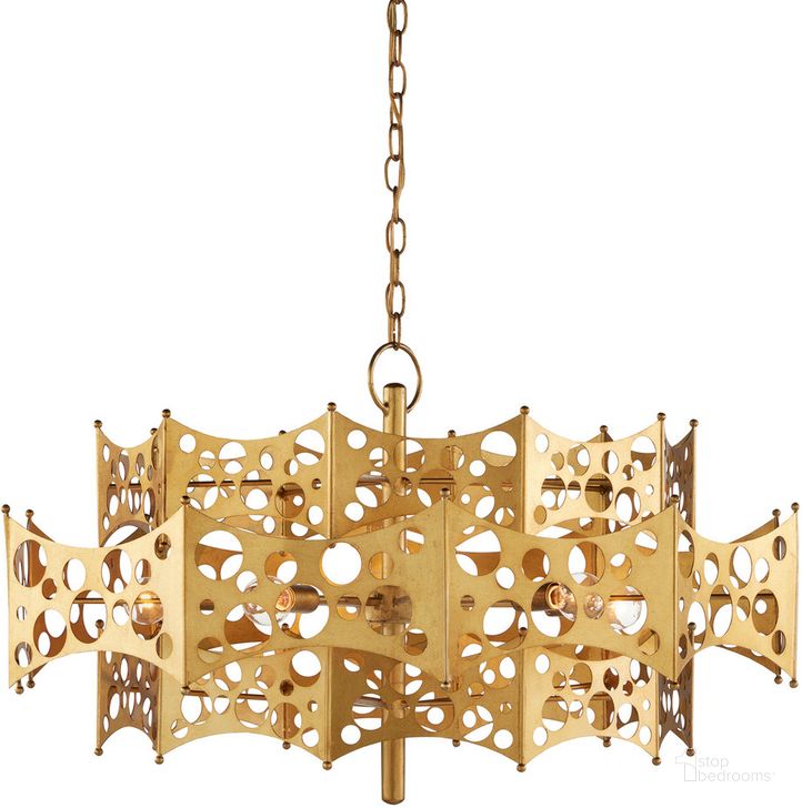 The appearance of Emmental Gold Chandelier designed by Currey & Company in the modern / contemporary interior design. This gold piece of furniture  was selected by 1StopBedrooms from  to add a touch of cosiness and style into your home. Sku: 9000-0971. Product Type: Chandelier. Material: Iron. Image1